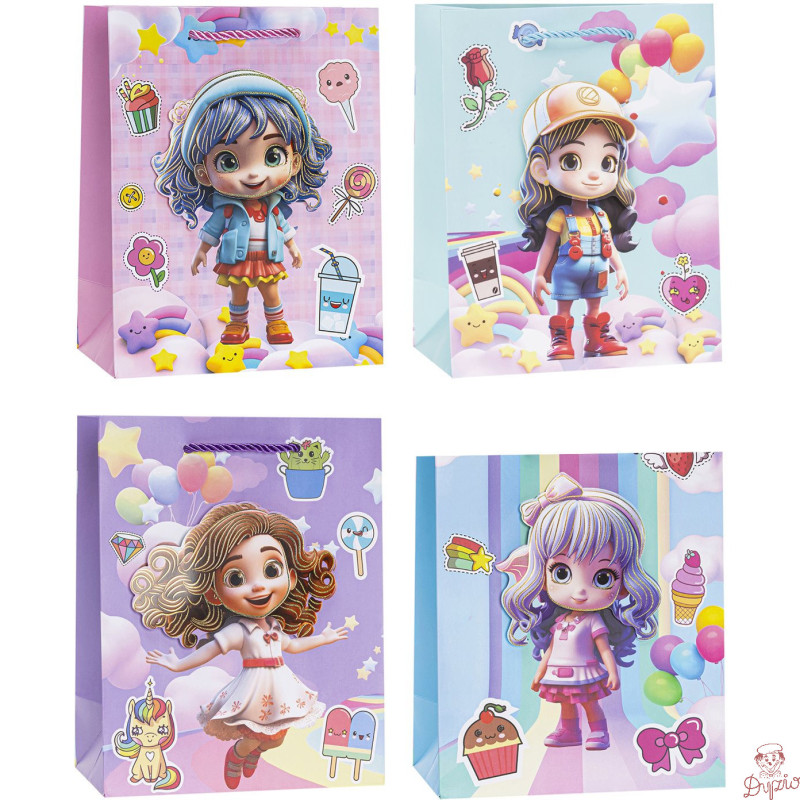Torebka prezentowa 26x32x10cm dla dziewczynek TD-24081-3D-A4 ROZETTE