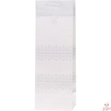 Torebka prezentowa 12x36x10cm na butelkę Lux Biała z brokatem BB ROZETTE