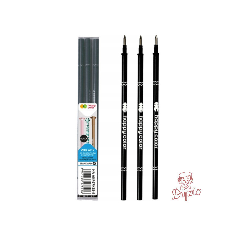 Wkłady do długopisu usuwalnego A 0.5mm czarny (3) AKR67K35-9 Happy Color