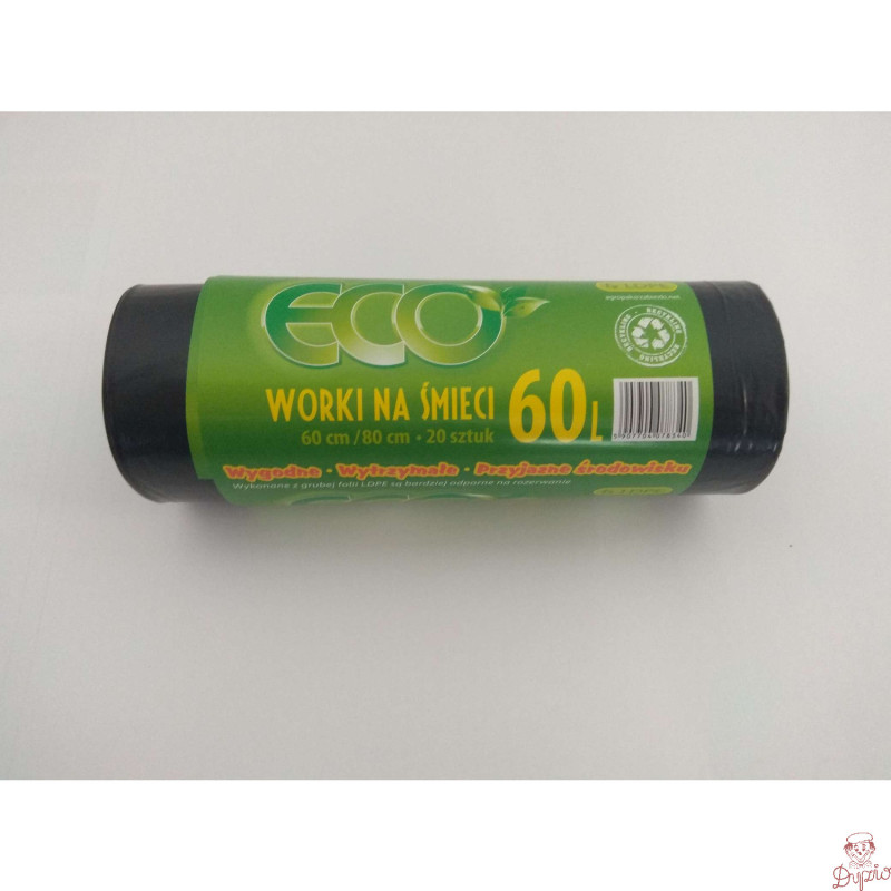 Worki na śmieci 60L LDPE czarne (20szt) 60cm/80cm