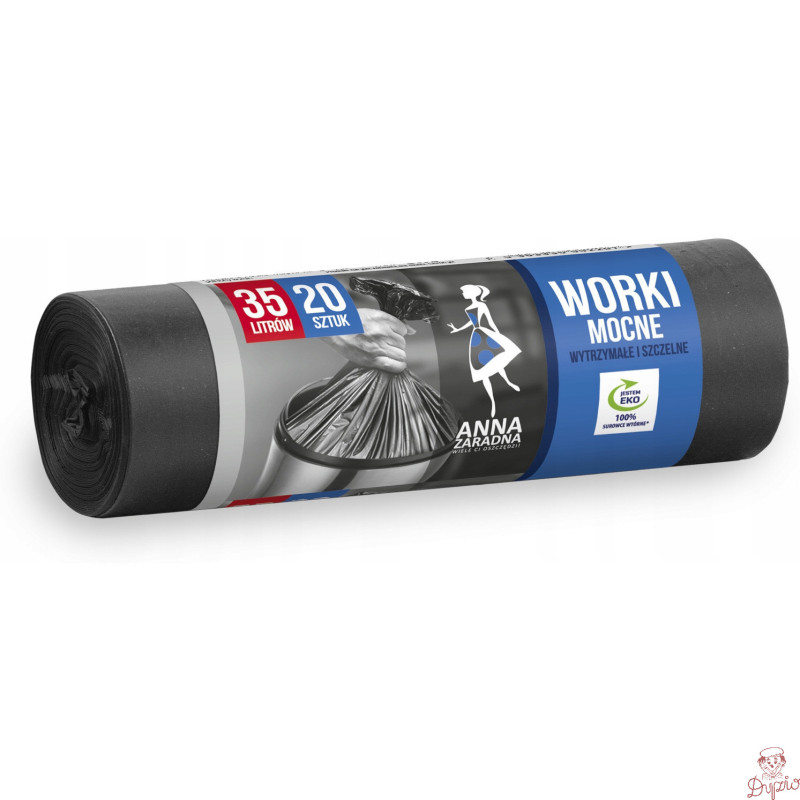 Worki na śmieci 35L HDPE mocne (20szt) czarne ANNA ZARADNA WNS2207/80SH