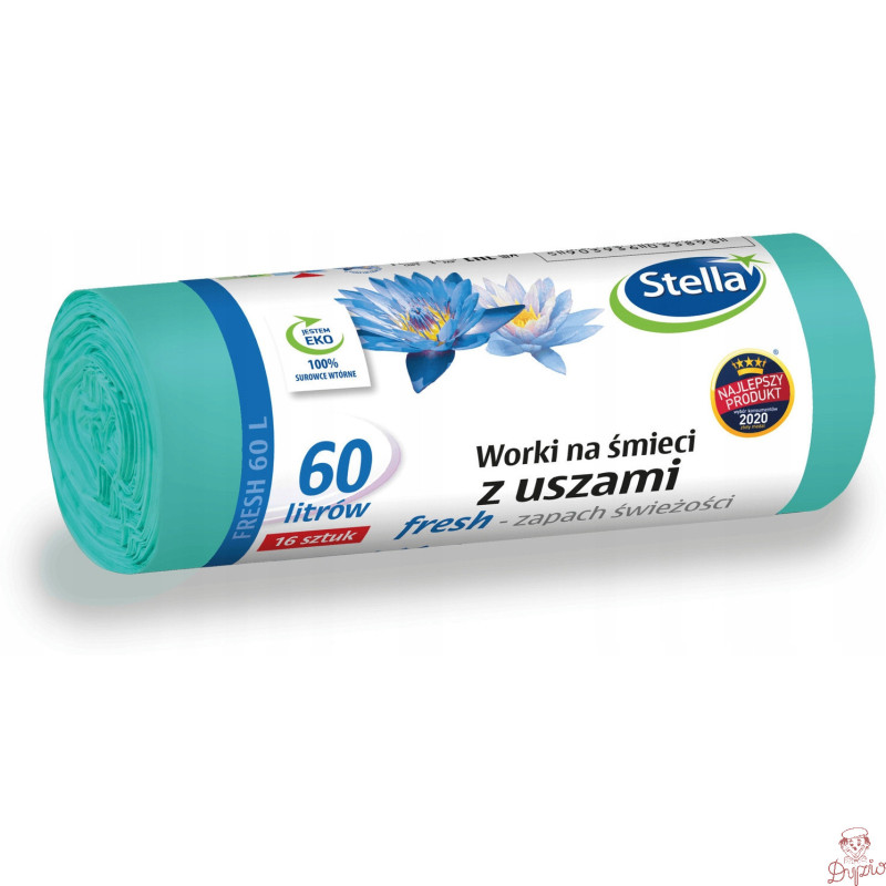 Worki na śmieci 60L z uszami wytrzymałe (16szt) zielone (LDPE) świeży zapach ST1-WNS-3898V1 STELLA