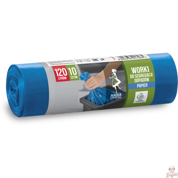 Worki do segregowania odpadów papierowych niebieskie LDPE 120L (10 szt.) ANNA ZARADNA 7065
