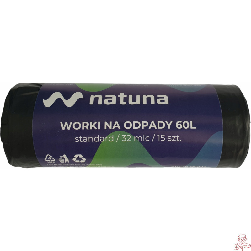 Worki na śmieci 60L 32mic LDPE standard NATUNA (15szt)