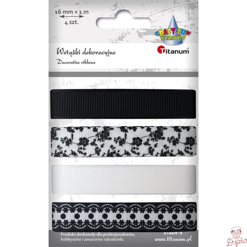 Wstążka czarno-biała mix (4szt.) 16mm x 1m 412504 TITANUM