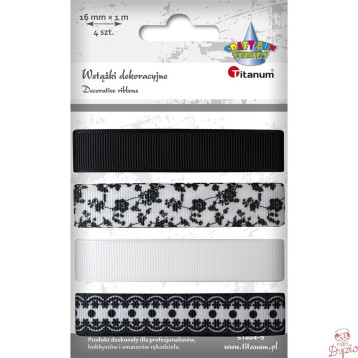 Wstążka czarno-biała mix (4szt.) 16mm x 1m 412504 TITANUM