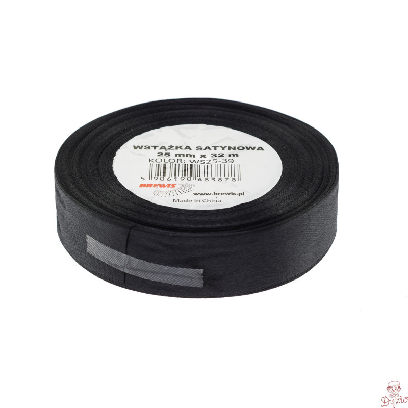 Wstążka satynowa 25mm/32m czarna BREWIS