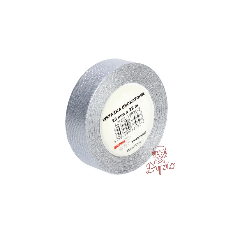 Wstążka brokatowa srebrna 25mm WB25-2 BREWIS