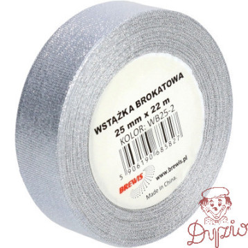 Wstążka brokatowa srebrna 25mm WB25-2 BREWIS