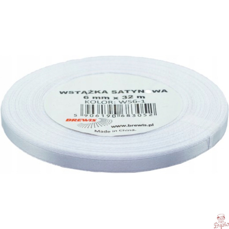 Wstążka satynowa 6mm/32m biała ws6-1 BREWIS