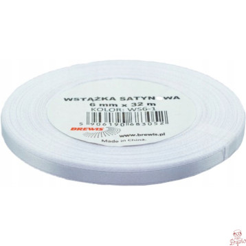 Wstążka satynowa 6mm/32m biała ws6-1 BREWIS