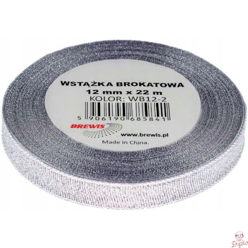 Wstążka brokatowa 12mm/22m wb12-2 srebrna BREWIS