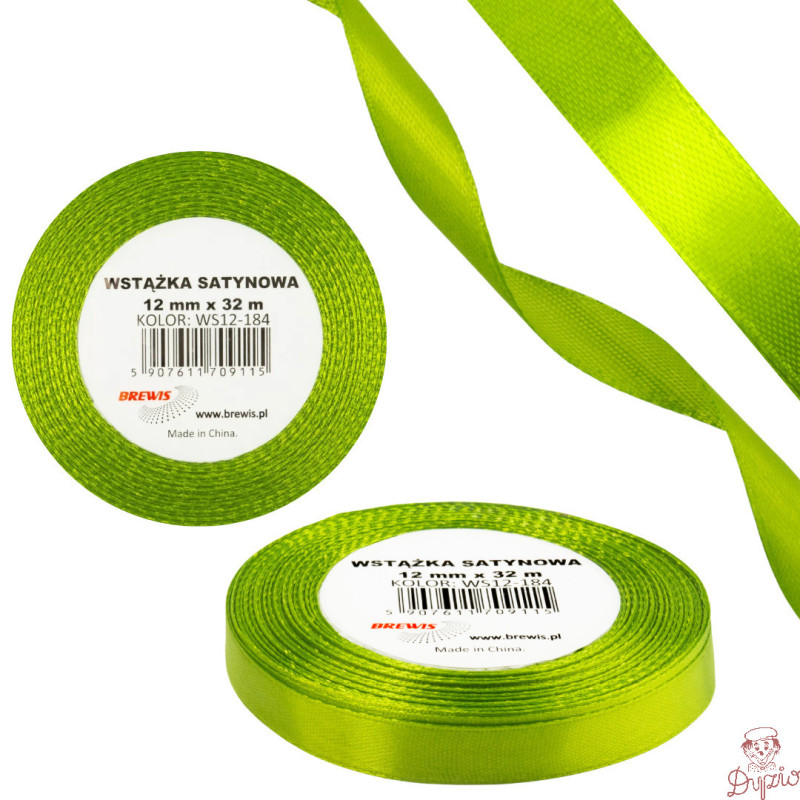 Wstążka satynowa 12mm/32m WS12-184 zieleń wiosenna BREWIS