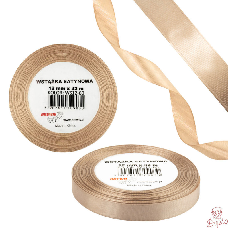 Wstążka satynowa 12mm/32m WS12-60 tan BREWIS