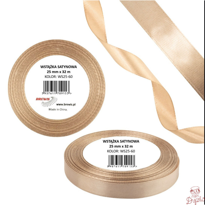 Wstążka satynowa 25mm/32m WS25-60 tan BREWIS