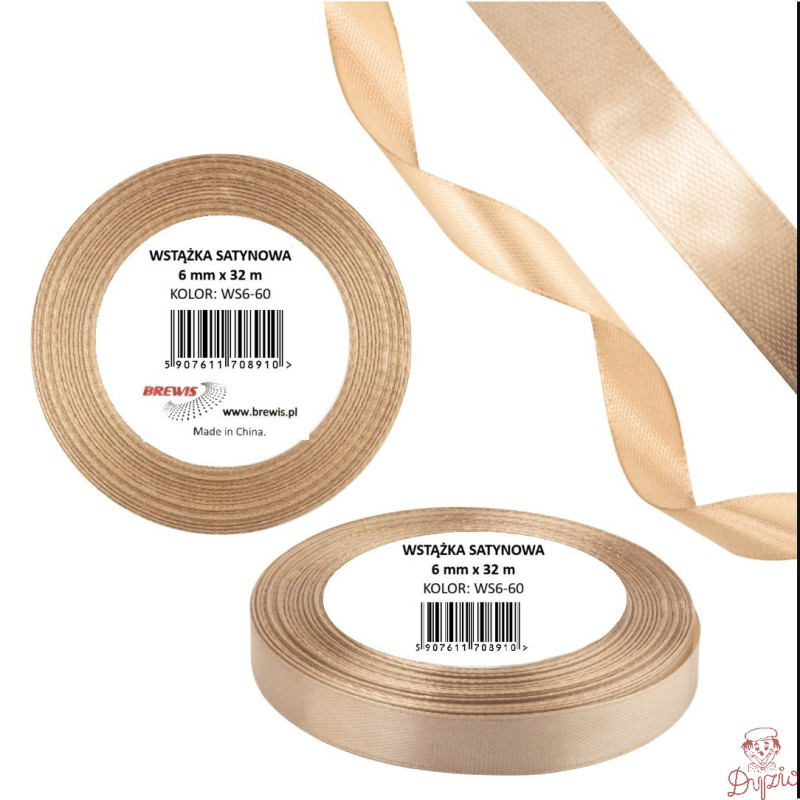 Wstążka satynowa 6mm/32m WS6-60 tan BREWIS