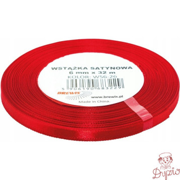 Wstążka satynowa 6mm/32m czerwona ws6-26