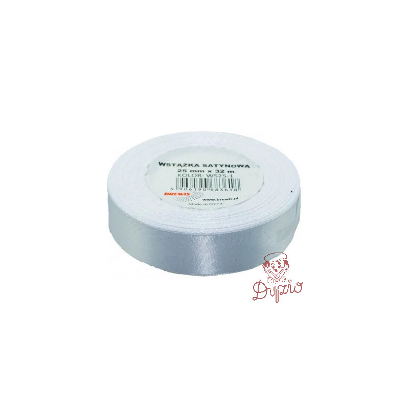 Wstążka satynowa 25mm/32m biała BREWIS