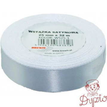 Wstążka satynowa 25mm/32m biała BREWIS