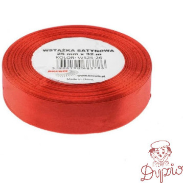 Wstążka satynowa 25mm/32m j.czerwony 26 BREWIS