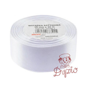 Wstążka satynowa 38mm/32m 1 biała BREWIS