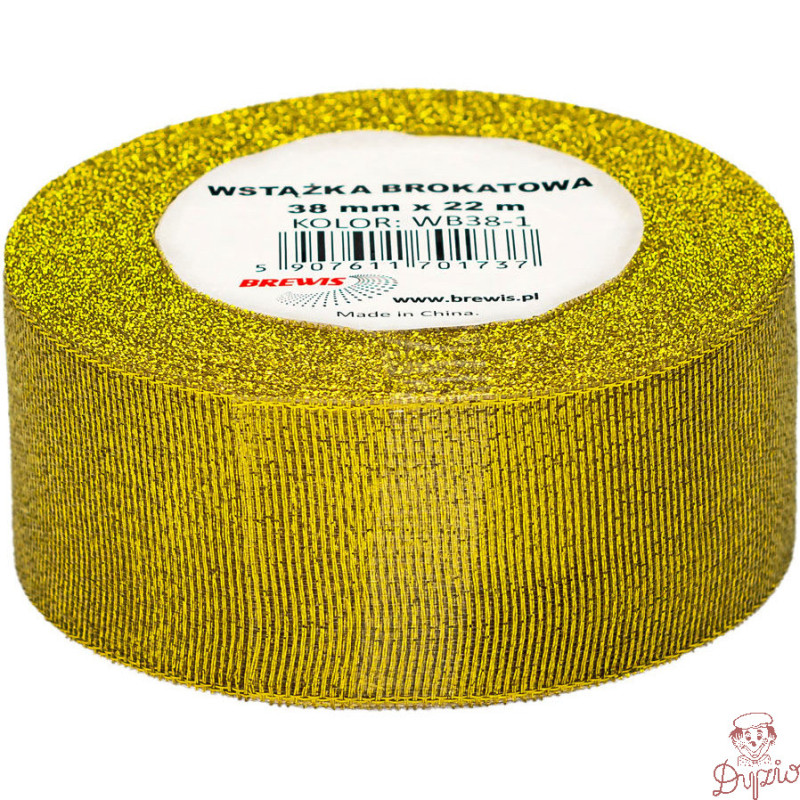 Wstążka brokatowa 38mm złota WB38-1 BREWIS