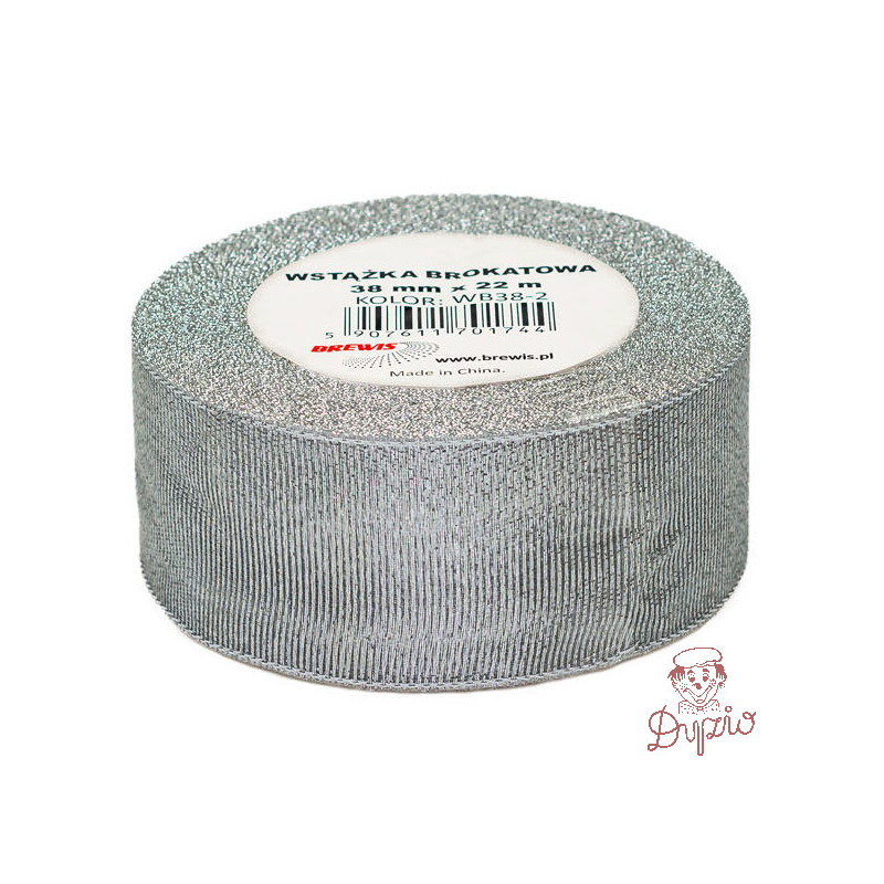 Wstążka brokatowa 38mm srebrna WB38-2 BREWIS