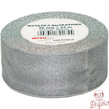 Wstążka brokatowa 38mm srebrna WB38-2 BREWIS