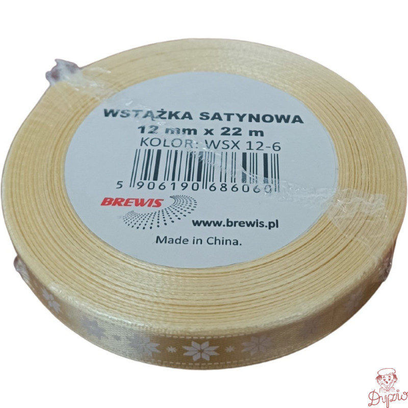 Wstążka satynowa Boże Narodzenie 12mm/22m złota WSX12-6 BREWIS