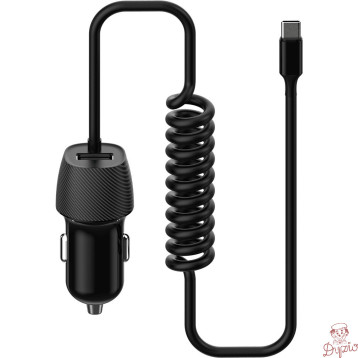 Ładowarka samochodowa USB-A 3,4A + kabel USB-C 15W PLATINET SPIRAL czarna (45483)