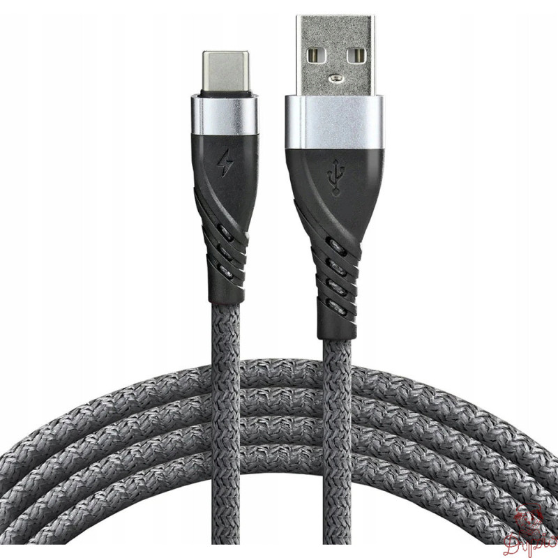 Kabel USB-A - USB-C 1m 3A pleciony szary EVERACTIVE (CBB-1CG)