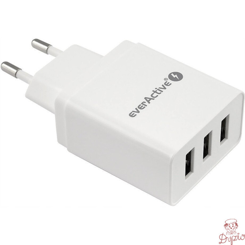 Ładowarka sieciowa 230V EVERACTIVE SC-300 3xUSB 3,4A biała 17W