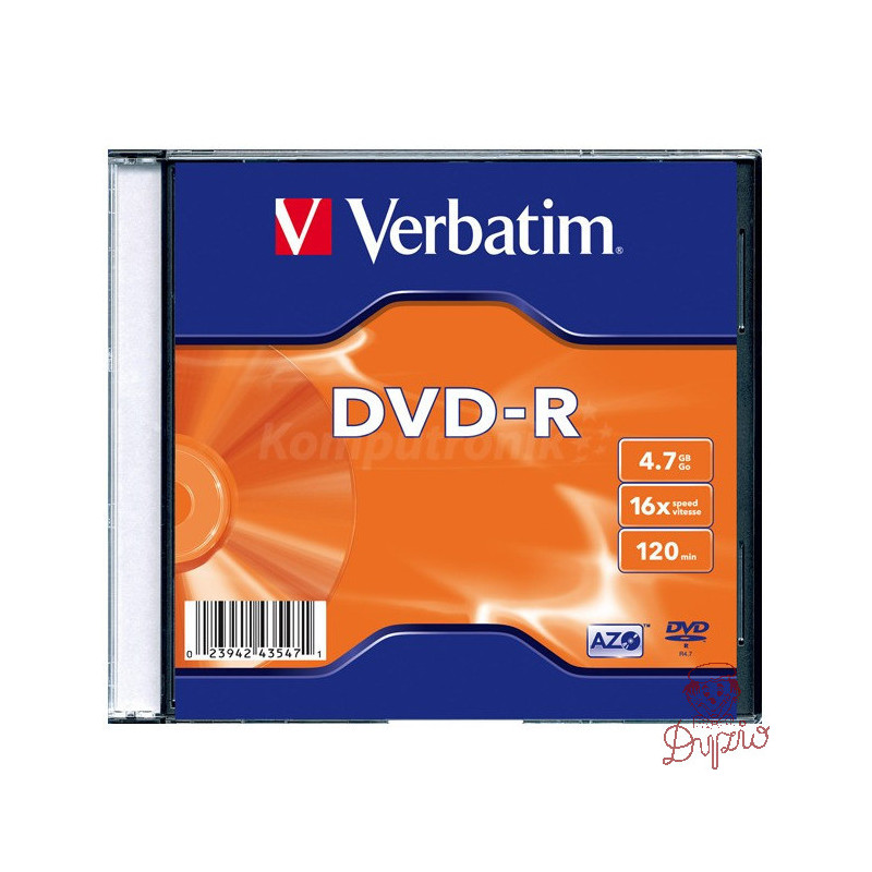 Płyta DVD-R 4,7GB VERBATIM slim kolor Matt Silver 43557