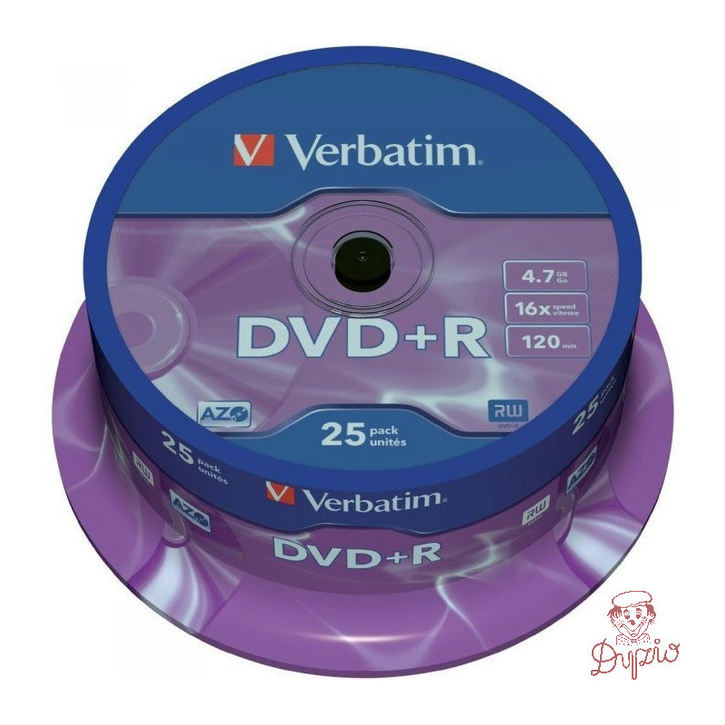 Płyta DVD+R 4,7GB VERBATIM cake (25szt) 16x Matt Silver 43500