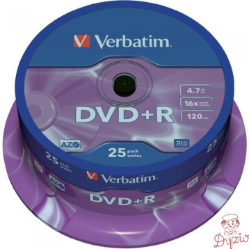 Płyta DVD+R 4,7GB VERBATIM cake (25szt) 16x Matt Silver 43500