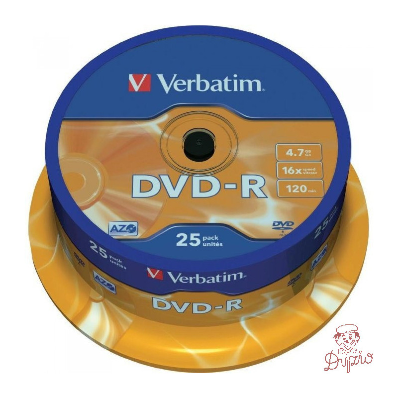 Płyta DVD-R 4,7GB VERBATIM cake (25szt) 16x Matt Silver 43522
