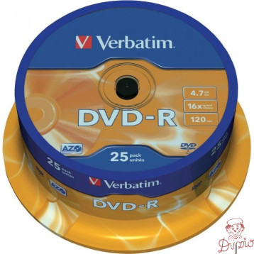 Płyta DVD-R 4,7GB VERBATIM cake (25szt) 16x Matt Silver 43522