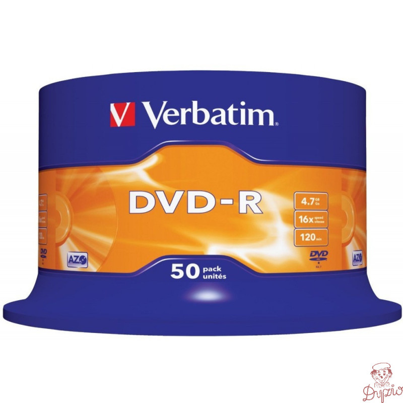 Płyta DVD-R 4,7GB VERBATIM cake (50szt) 16x Matt Silver 43548