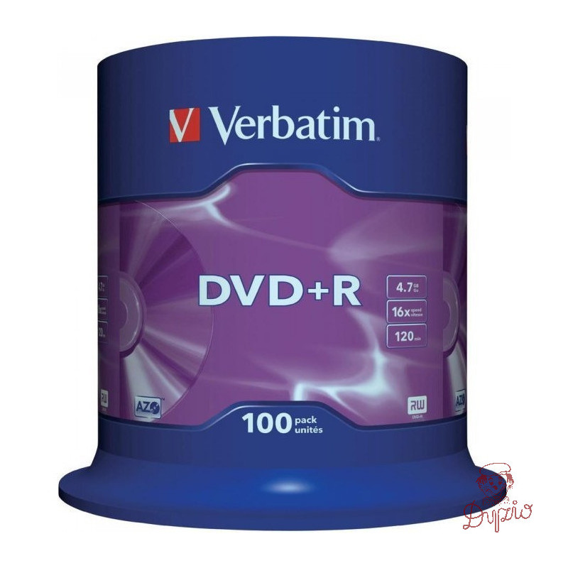 Płyta DVD+R 4,7GB VERBATIM cake (100szt) 16x Matt Silver 43551