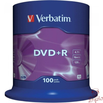 Płyta DVD+R 4,7GB VERBATIM cake (100szt) 16x Matt Silver 43551