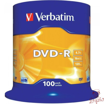 Płyta DVD-R 4,7GB VERBATIM cake (100szt) 16x Matt Silver 43549