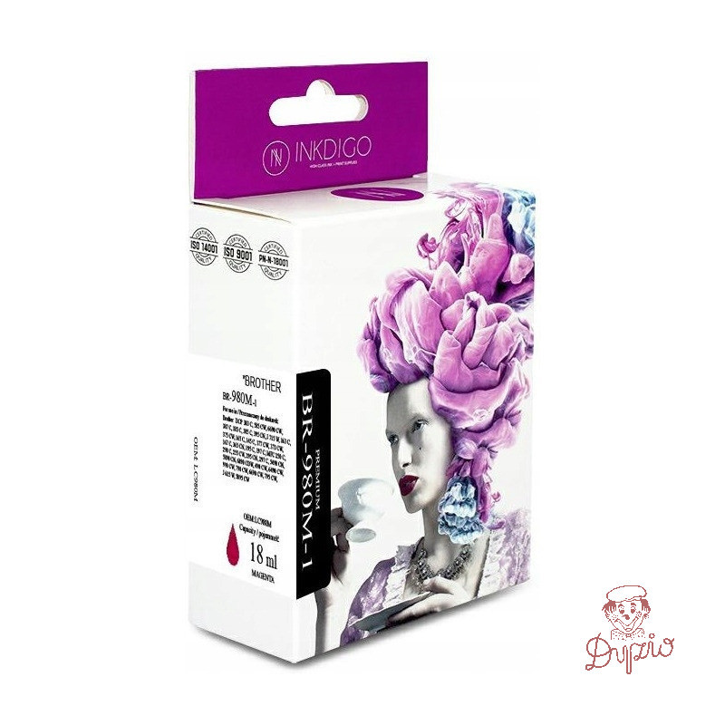 Tusz INKDIGO (BR-980M-1) purpurowy 18ml zamiennik BROTHER (LC980M/LC1100M)