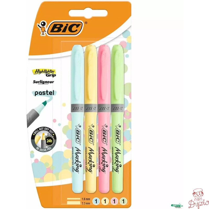 Zakreślacz HIGHLIGHTER GRIP pastelowe kolory opakowanie 4 kolory 964859 BIC