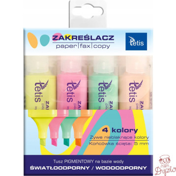 Zakreślacze pastelowe komplet 4szt. KW020-M4 TETIS