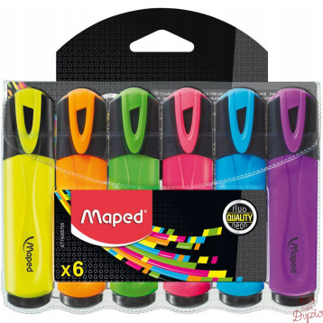 Zakreślacz FLUO PEPS mix kolorów 6szt etui z zawieszką 742557 MAPED