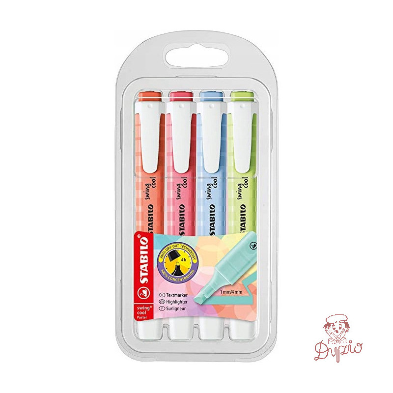 Zakreślacz STABILO swing cool pastel 4 szt. nowe kolory w etui 275/4-08-1