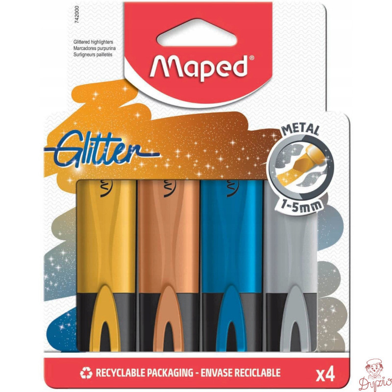 Zakreślacz Fluo Peps metaliczny brokat 4szt. kolory etui 742000 MAPED