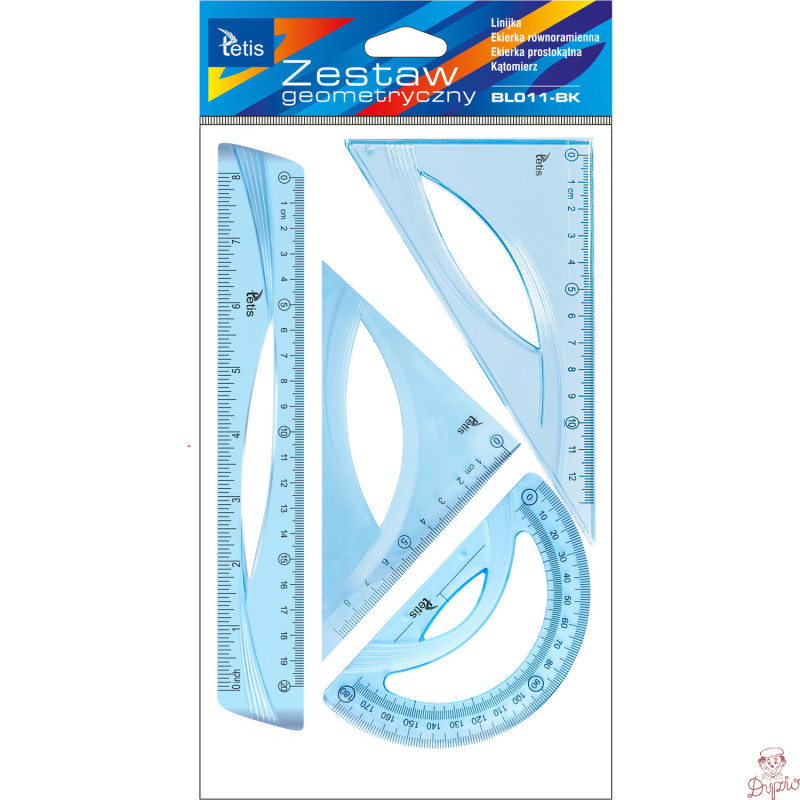 Zestaw geometryczny z linijką 20cm NIEBIESKI BL011-BK TETIS