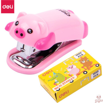 Zszywacz do 15 kartek zszywki 10 świnka różowy E0452 PINK DELI