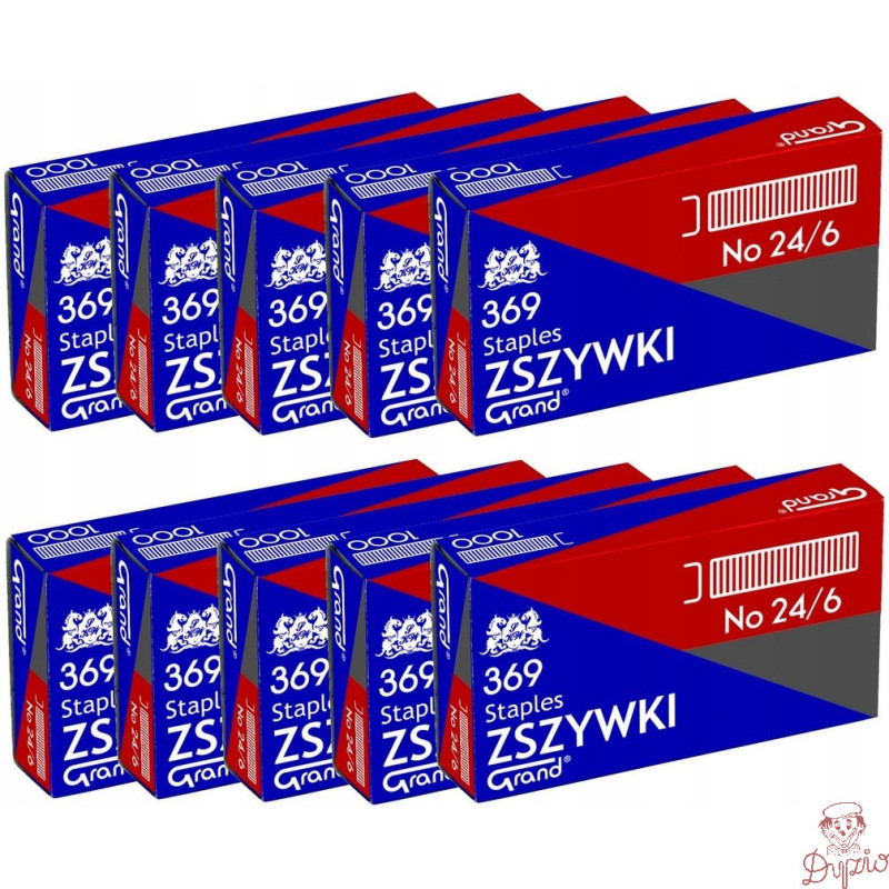 Zszywki biurowe 24/6 369 (10 paczek x 1000 sztuk) do zszywaczy 110-1388 GRAND